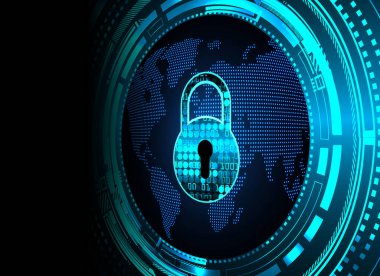 Sayısal arkaplan ve siber güvenlik konusunda kapatılmış asma kilit