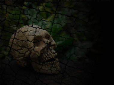 kafatası ve iskelet koyu arkaplanda