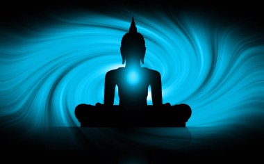 Buddha silueti lotus pozisyonunda meditasyon yapıyor.