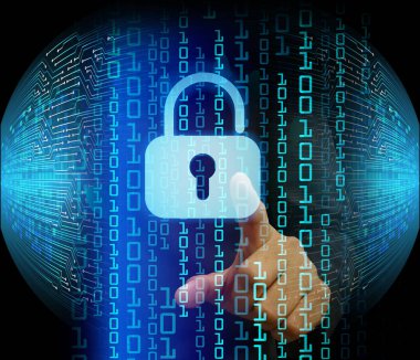 Sayısal arkaplan ve siber güvenlik konusunda kapatılmış asma kilit