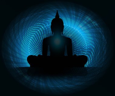 Buddha silueti lotus pozisyonunda meditasyon yapıyor.