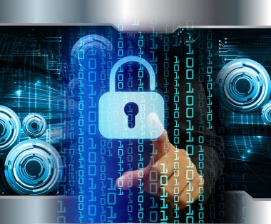 Sayısal arkaplan ve siber güvenlik konusunda kapatılmış asma kilit