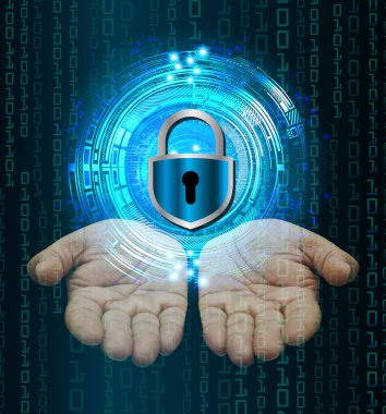 Sayısal arkaplan ve siber güvenlik konusunda kapatılmış asma kilit