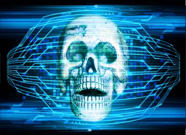 kafatası mavi fütürist arkaplan