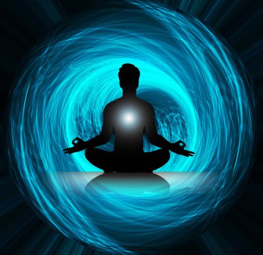 Nilüfer pozisyonunda meditasyon yapan erkek silueti