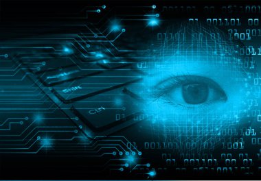 Dijital fiber optik arka plana sahip soyut mavi göz