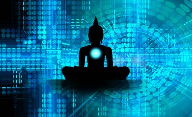 Buddha silueti lotus pozisyonunda meditasyon yapıyor.