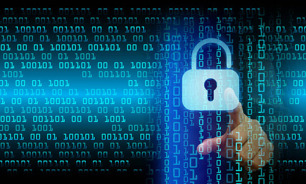 Закрытый замок на цифровом фоне, кибербезопасность
