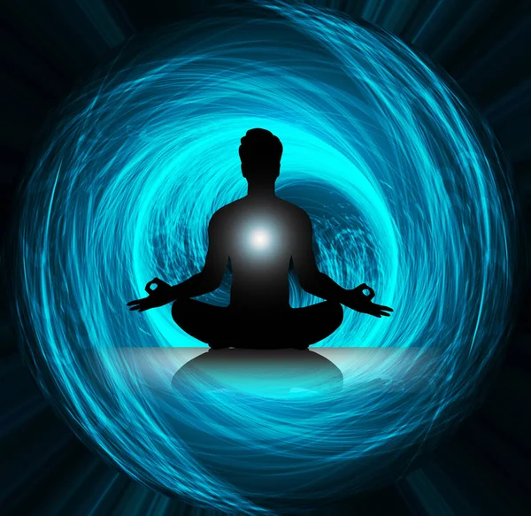 Nilüfer pozisyonunda meditasyon yapan erkek silueti