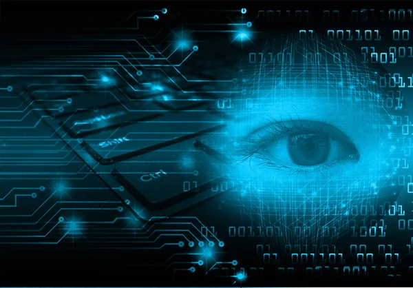 Dijital fiber optik arka plana sahip soyut mavi göz