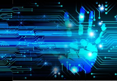 Mavi devre kartı olan soyut teknoloji arkaplanı