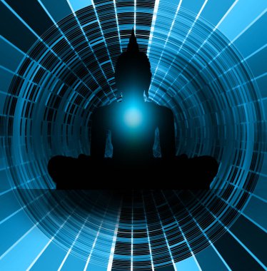 Buddha silueti lotus pozisyonunda meditasyon yapıyor.