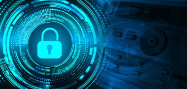 Dolap ve dijital güvenlik kavramına sahip fütüristik arka plan