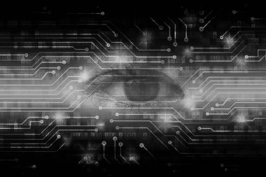 Teknoloji arka planı ve gözü olan devre kartı