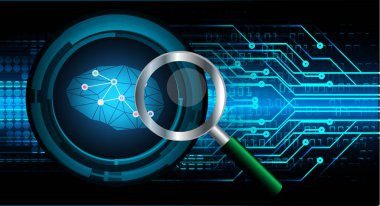 İkili kodlu bir büyüteçin dijital illüstrasyonu