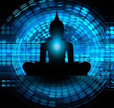 Buddha silueti lotus pozisyonunda meditasyon yapıyor.