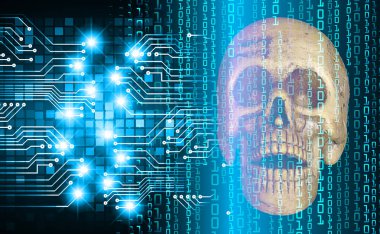 İkili kod ve dijital teknoloji arka planına sahip devre kartı