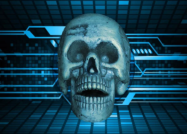 Totenkopf Auf Blauem Futuristischen Hintergrund — Stockfoto