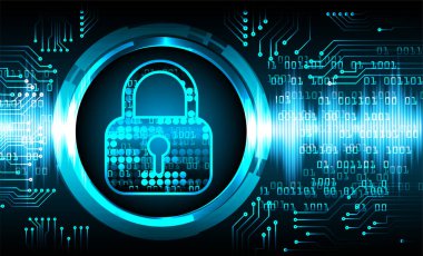 Sayısal arkaplan ve siber güvenlik konusunda kapatılmış asma kilit