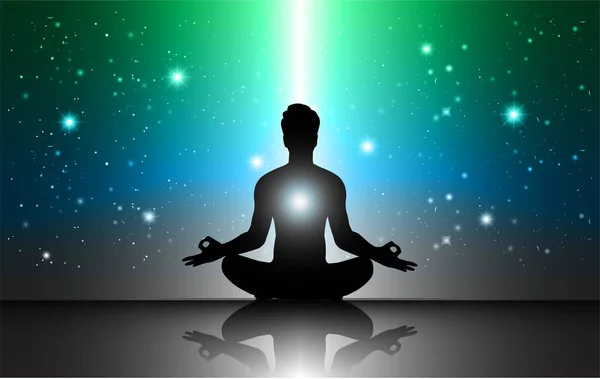 Silueta Masculina Meditando Posición Loto — Vector de stock