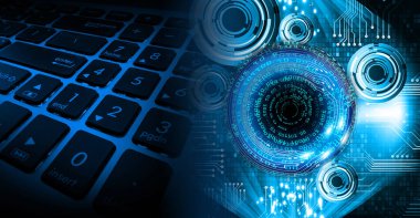 numara ikili devre klavye gelecek teknolojisi, mavi hud siber güvenlik konsepti arka plan