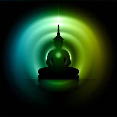 Altın Buda 'nın soyut vektör çizimi ve Bokeh ile yeşil arkaplan