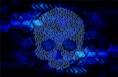 kafatası ve ikili kodlu soyut arkaplan