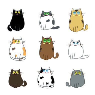 Sevimli kedi seti, vektör çizimi