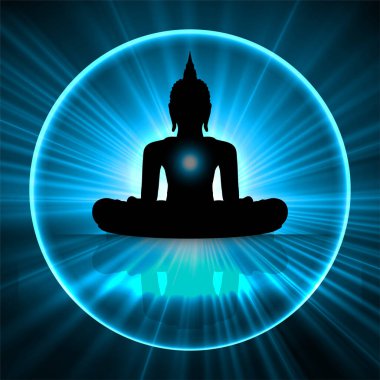 Buddha silueti lotus pozisyonunda meditasyon yapıyor.