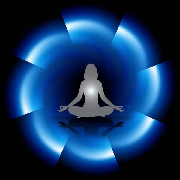 Meditierende Weibliche Silhouette Lotusposition — Stockvektor