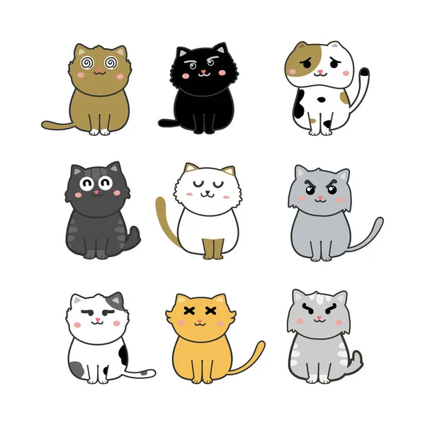 Conjunto Gatos Bonitos Ilustração Vetorial —  Vetores de Stock