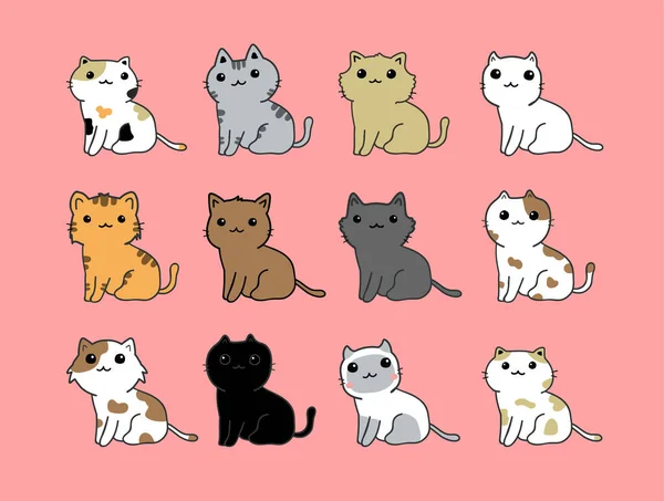 Vector Set Cute Cats Isolated White Background — Stock Vector