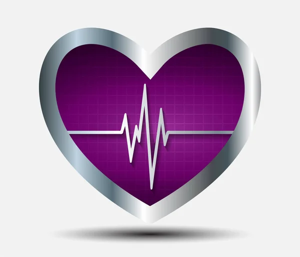 Corazón Con Icono Cardiograma Círculo Rojo Aislado Ilustración Vector Fondo — Archivo Imágenes Vectoriales