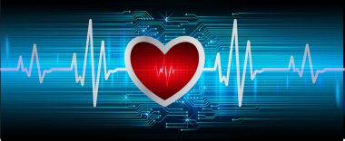 Siyah arkaplanda kardiyogramı olan kalp.