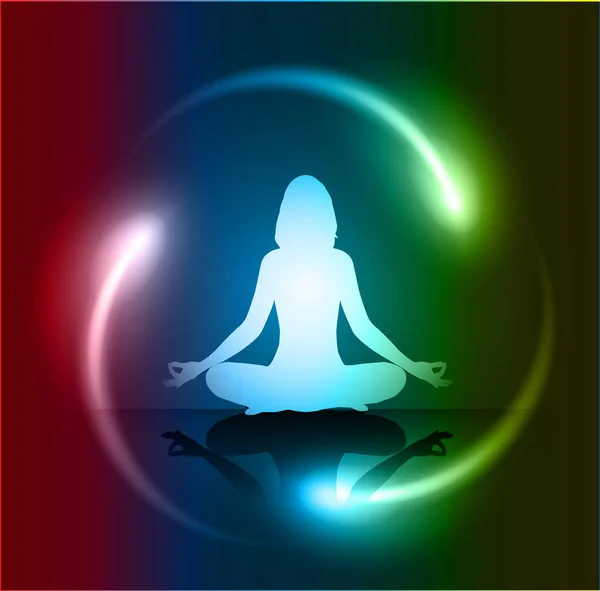 Meditarea Siluetei Feminine Poziția Lotus — Vector de stoc