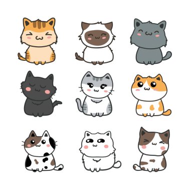 Sevimli kedi seti, vektör çizimi