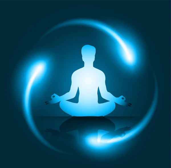 Silueta Masculina Meditando Posición Loto — Vector de stock