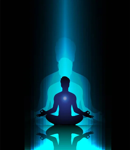 Silueta Masculina Meditando Posición Loto — Vector de stock