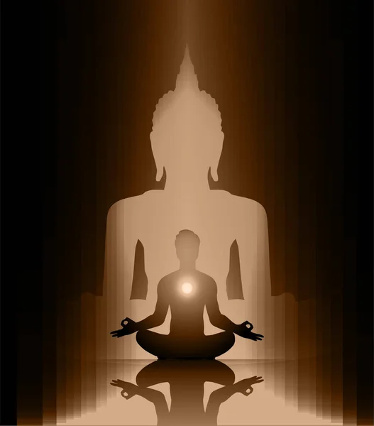 Meditating Buddha Silhouette Lotus Position — Stock Vector