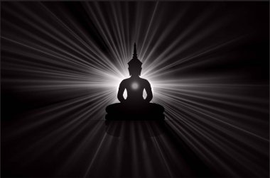 Buddha silueti lotus pozisyonunda meditasyon yapıyor.