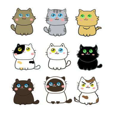 Sevimli kedi seti, vektör çizimi