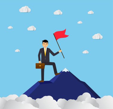 Gökyüzünde bayrağı olan bir iş adamı.