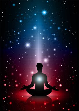 Nilüfer pozisyonunda meditasyon yapan erkek silueti