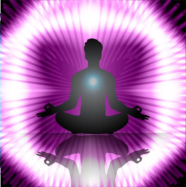 Meditating Male Silhouette Lotus Position — Stock Vector