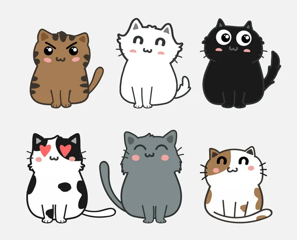 Set Von Niedlichen Katzen Vektor Illustration — Stockvektor