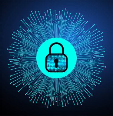 Sayısal arkaplan ve siber güvenlik konusunda kapatılmış asma kilit
