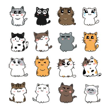 Sevimli kedi seti, vektör çizimi