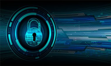 Siyah arkaplanda asma kilit ve kilit olan siber güvenlik kavramı