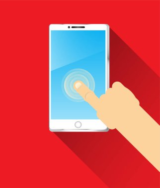 Düz vektör çizimi. Dokunmatik ekranlı cep telefonu.