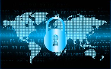 Sayısal arkaplan ve siber güvenlik konusunda kapatılmış asma kilit